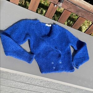VTG fuzzy FENN WRIGHT & MANSON Mohair the electric Blue Women's cardigan Sweater